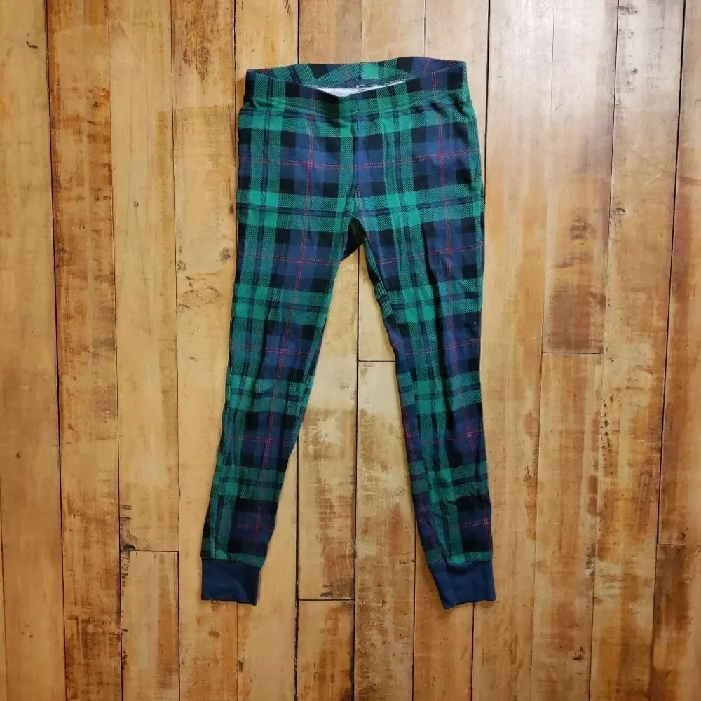 Old Navy pajamas set size 10 Christmas plaid Santa cotton unisex holiday green